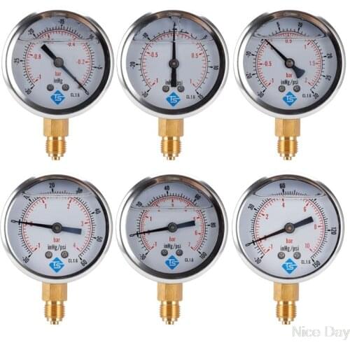 Compound Pressure Vacuum Gauge Glycerine Filled -1/10Bar & -30*Hg 1/4 BSP Bottom Ju19 20 Dropship