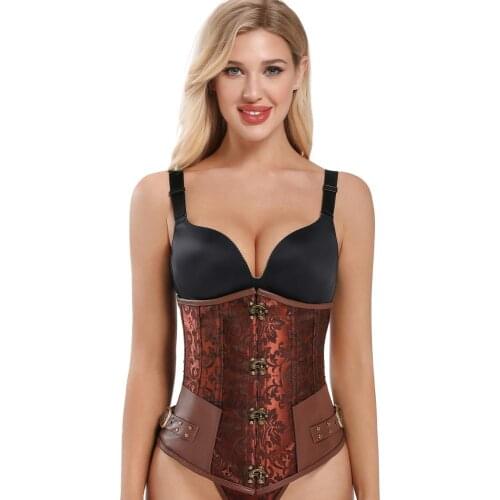 Steampunk Brown Brocade Steel Boned Underbust Corset Gothic Clothing Korsett For Women Victorian Corsets and Bustiers Sexy 8163