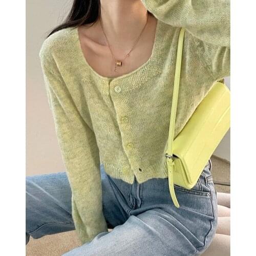 Свитер Korean Style O-neck Short Knitted Sweaters Women Thin Cardigan Fashion Sleeve Sun Protection Ropa Mujer кардиган женский