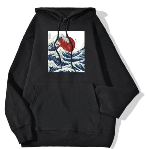 SUNOWE The Great Retro Wave Japan Anime Hoodies Sweatshirts Vaporwave Kanagawa Pullover Women Harajuku Fleece Streetwear Outwear