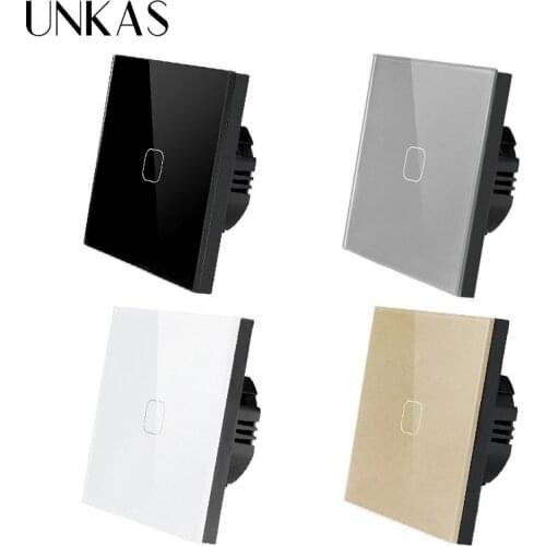 UNKAS EU/UK Standard 1 Gang 1 Way Touch Switch Four Color Crystal Glass Panel Only Function Light Outlet
