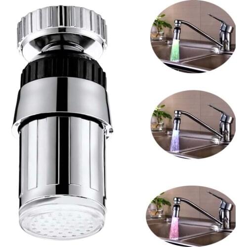 360Degree Rotating LED Faucet Colorful Changing Glow Nozzle Shower Head Water Tap Filter No Battery Supply Kitchen Bathroom Tool