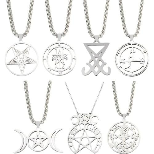 Fashion Witchcraft Pentagram Stainless Steel Pendant Women Silver Color Statement Necklace Jewelry Christmas Birthday Gift