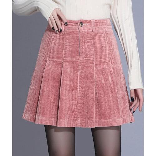 Winter Fall Fashion Womens High Waisted Black Brown Pleated Corduroy Skirt , 2019 Korean Autumn Spring Women 4xl Skirts