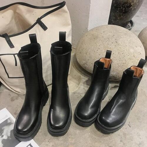 Women Ankle Boots Slip On Chunky Heels Woman Shoes Winter Brand Designer Lasdies Footwear Female Platform Fashion Boots Hot