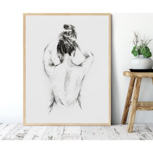 Female Line Drawing Art Canvas Painting Abstract Nude Woman Back Print After Bath Minimalist Poster Bathroom Picture Home Decor