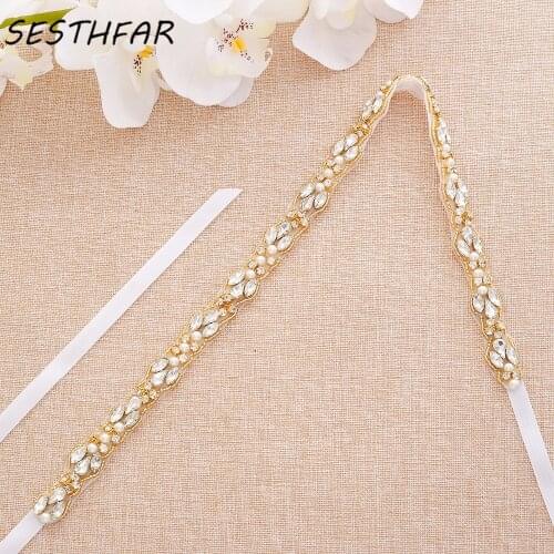 Rhinestones Bridal Belt Gold Crystal Bridal Sash Diamond Wedding Belt For Women Evening Dress J132G