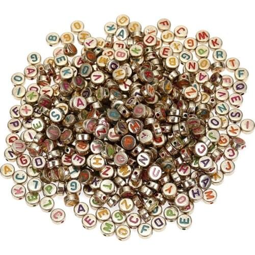 1000Pcs/Bag Acrylic Gold Bottom Colored English Letter Beads DIY Bracelet Necklace Accessories Loose Beads