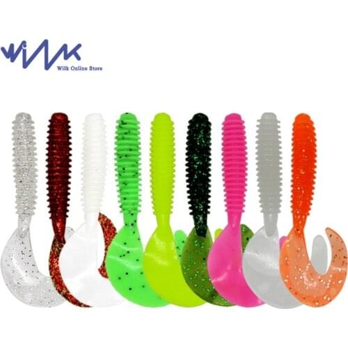 20PCS/LOT 5/6/7cm 1.2/2/3g Grubs Fishing Worm Lure Soft Bait Screw Rolled Tail Carolina Texas Drop Shot Rig Jig Head Jerkbaits