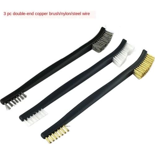 3 pcs Mini Wire Brush Set Steel Brass Nylon Cleaning Polishing Detail Metal Rust Brush Home Kitchen Toilet Cleaning Brush Tools