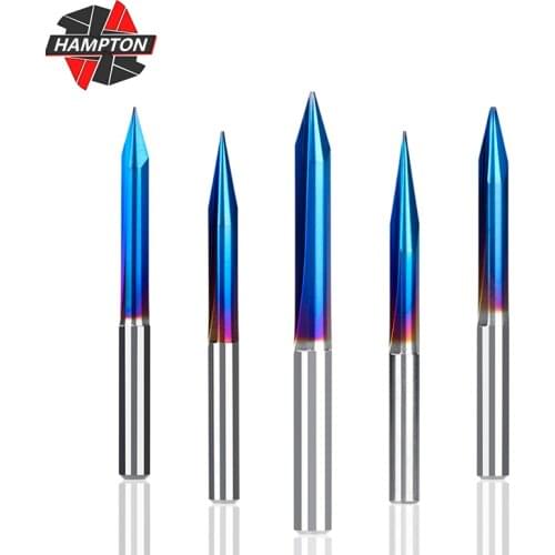 4mm Shank 2 Flute Straight V Engraving Bits Tip 0.3-1.0mm Nano Blue Coated V Shape Bits 15/20/25/30 Degree CNC Milling Cutter