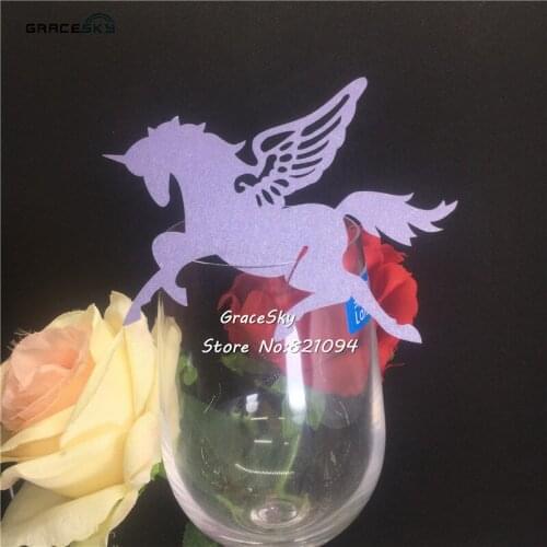 50pcs Free Shipping laser Cut unicorn horse Design Wedding Party Name Cards aircraft Place Card Seat Invitation Cup Card