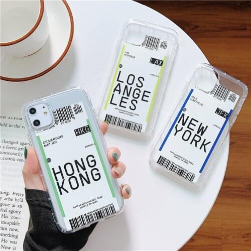 Air ticket ins country New York Los Angeles case For iPhone 6 6s 7 8 Plus 11 Pro X XS Max XR Hong Kong Clear Soft Cover Capa
