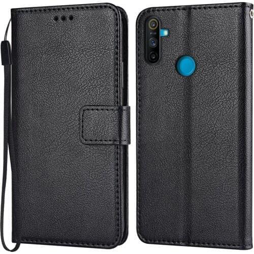 Flip Wallet PU Leather Case For Realme C3 (India Funda Stand Business Phone Holster Stripe Protect Cover