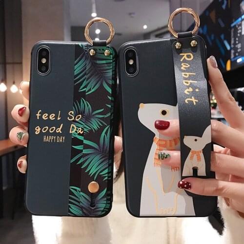 For iPhone 11 Pro Max Case Flower Phone Holder Cases for iPhone 8 Plus 6 6s 7 PX XR XS Max SE 2020 12 Pro Max Wrist Strap Cover