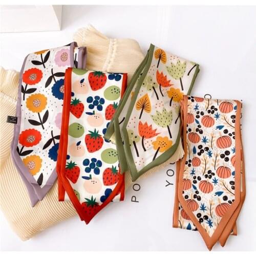 Long Skinny Silk Neck Scarf Women Floral Print Hair Band Bag Scarves Lady Collar Tie 2020 New Design Foulard Headband
