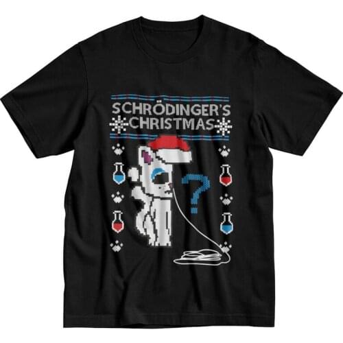 Schrodingers Christmas Cat T Shirt for Men Cotton Tshirt Unique Tee Short Sleeves The Big Bang Theory T-shirts Fitted Clothing