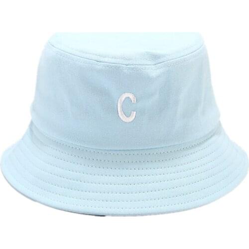 Cotton C Letter Embroidery Bucket Hat Fisherman Hat Outdoor Travel Hat Sun Cap Hats for Men and Women 371