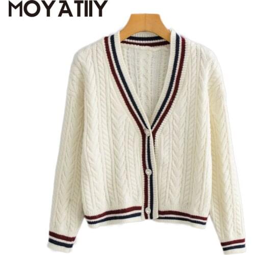 MOYATIIY Fashion Women Cardigan Sweaters Vintage Casual Homewear Autumn Winter Knitting Cardigan Outwear Office Lady Clothing