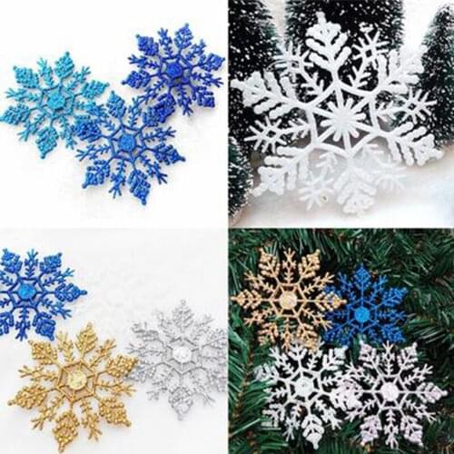 Hot Snowflake Christmas Tree Hanging Xmas Decorations 6Pcs/Set Glitter Christmas Snowflake Pendant Gift