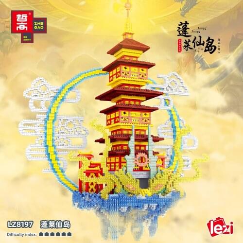 LZ8197 Penglai Fairy Island huge Chinese style assembled diamond building block model toys for children gifts