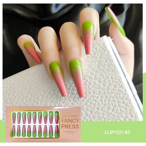 24pcs Matte False Nails with Design Glosy Press on Nail Tips with Glue French Full Cover Coffin Nail Art Tools for Cool Girls