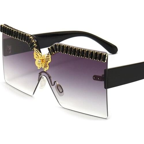 Fashion Men Women Oversized Rimless Square Diamond Sunglasses Luxury Crystal Decoration Gradient Large Rhinestone Sun Glasses