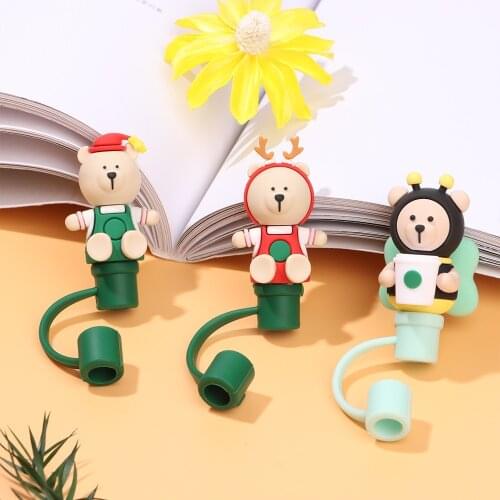 Cartoon Cute Silicone Straw Plug Reusable Drinking Dust Cap Glass Cup Splash Proof Plugs Tips Cover Home Party Daily Accessories