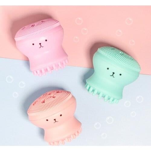 Soft Facial Cleansing Brushes Skincare Exfoliating Washing Face Brush Cute Octopus Silicon Face Deep Cleansing Massager Brush
