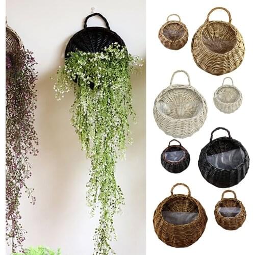 Wall Hanging Natural Wicker Flower Basket Flower Pot Planter Rattan Vase Basket Home Garden Wall Decoration Storage Container
