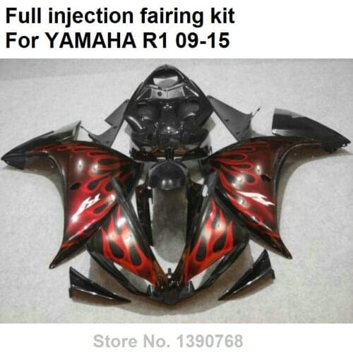 Motorcycle unpainted bodywork fairing kit for Yamaha injection YZF R1 09-13 14 15 red flames black fairings YZFR1 2009-2015 BN17