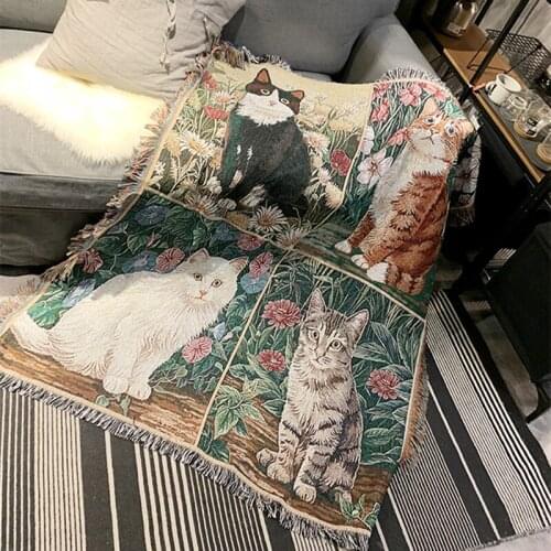Cat Print Picnic Blanket Sofa Cover Hanging Tapestry for Bedroom Plane Travel Cover Tablecloth