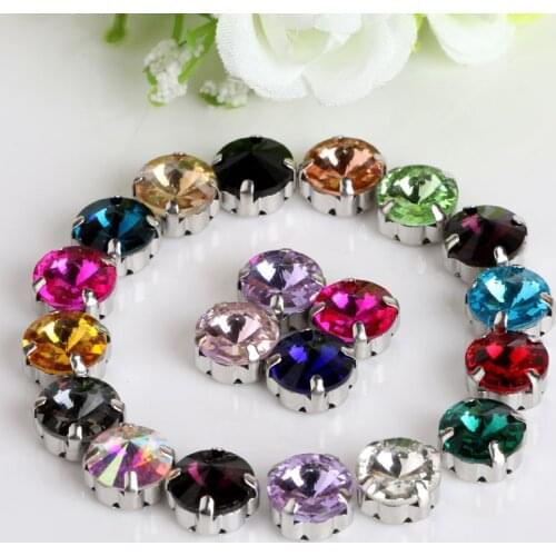 Wholesale 30pcs 8mm Round Rivoli Mix Colors Sew On Crystal Fancy Stone With Metal Claw Setting For clothing accessories