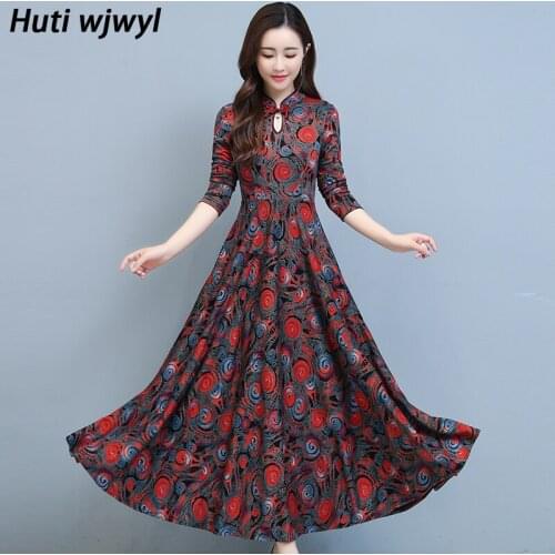 2021 Autumn Winter Warm Knitted Elegant Bodycon Party Dress Chinese Style 4XL Plus Size Print Vintage Dress Women Maxi Vestidos