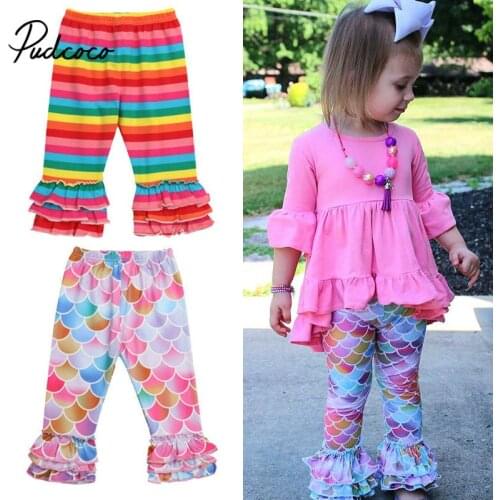 6M-4T Fashion Girl Pants Colorful Stripe Sports Leggings for Kid Girls Pants Kids Leggings Kids Trousers Outwear Ruffles Decor