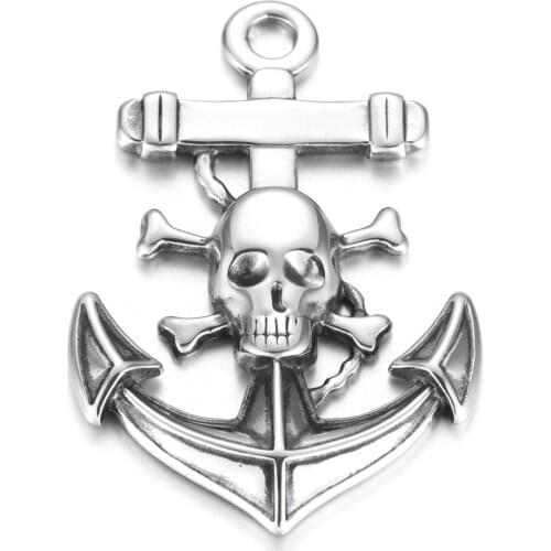 316L Stainless Steel Anchor Skull Pendant Polished DIY Neckalce Slide Pendants Accessories for Jewelry Making Supplies