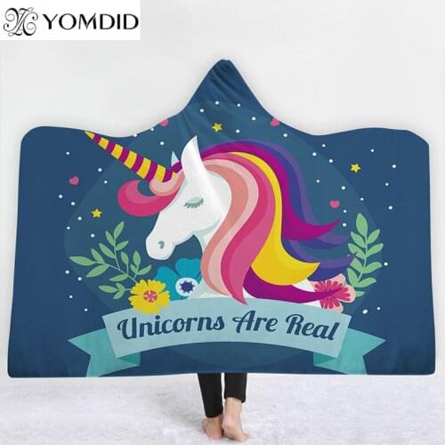 Cartoon Unicorn Throw Blanket for Adult Mandala Floral 3D Printed Tapestry Home Sofa Decorative Spring/Autumn Hooded Blanket