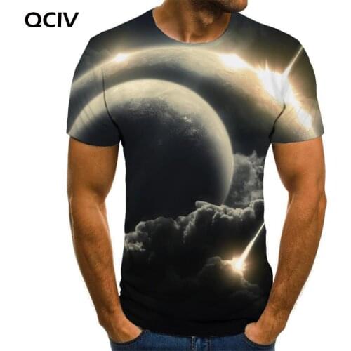 QCIV Space T-shirt Men Universe Anime Clothes Planet Shirt Print Cloud Funny T shirts Short Sleeve Hip hop Printed Male Big Size