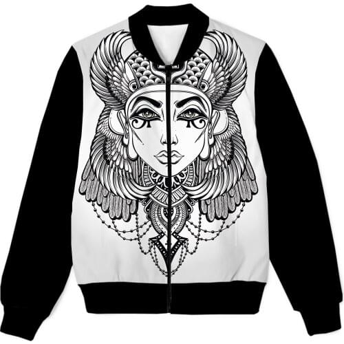 REAL American SIZE ancient Cleopatra Line Art Sublimation print Zipper Up Jacket 4XL 5XL 6XL