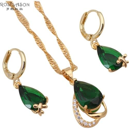 ROLILASON brand Charming jewelry sets Good quality Earrings pendant Necklace gold color zircon Crystal Fashion Jewelry JS197