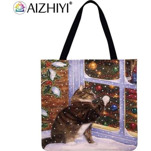 Christmas snow cat Shoulder Shopping Bag Casual Ladies Large Capacity Tote Handbags
