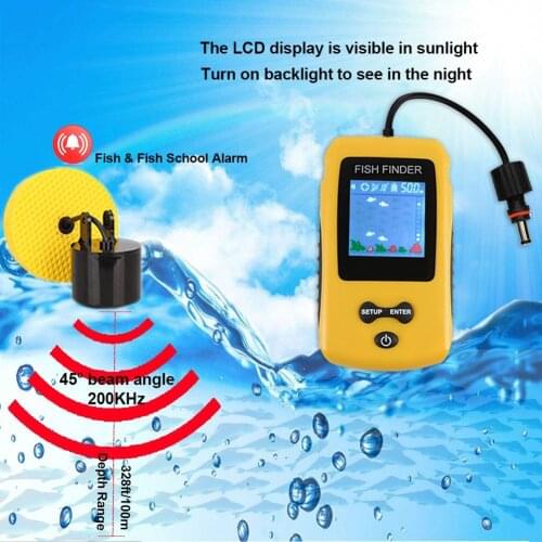 Handheld Fish Finder Portable Fishing Kayak Fish Finder Fish Depth Finder Fishing Gear with Sonar Transducer and LCD Display