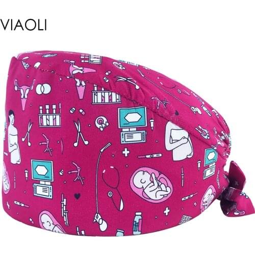Lab Dust-proof Hat Health Service Scrubs Women hats Nutritionist Beauty Salon Working Cap Adjustable unisex Printing Scrubs Caps