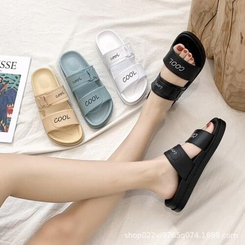 New Flat with Female House Slides Buckle 3cm High Platform Letters Student Summer Ladies Home Shoes Indoor Women Beach Slippers