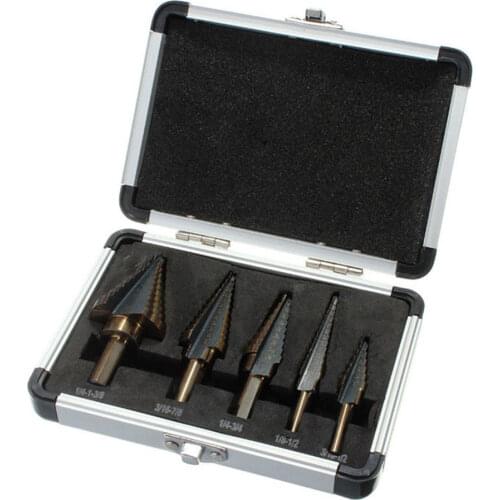 5pcs/Set Step Drill Bit Titanium Coated Drilling Power Tools Aluminum Case Metal High Speed Steel Wood Hole Cutter Cone Drill