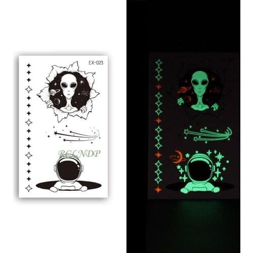 Waterproof Temporary Luminous Tattoo Sticker Alien Astronaut Star Moon Tattos Flash Tatoo Fake Tatto for Kids Women Men