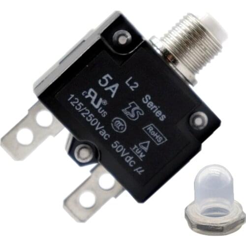 AC 125/250V 5AMP Thermal Circuit Breaker Overload Protector Switch with Clear Waterproof Cap Black