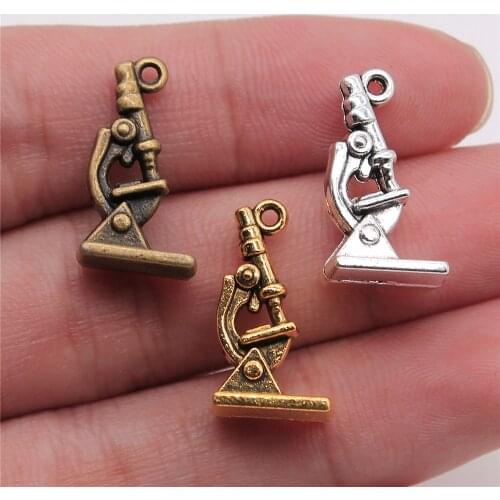 WYSIWYG 10pcs Antique Silver Color Biological Microscope Charm Jewellery Pendant For Bracelet Necklace 21x11mm