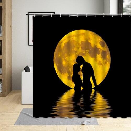 Happy Valentines Day Shower Curtain Couple Hugging Lover Romantic Night Bathroom Bathtub Curtains Set Home Decor With Hooks
