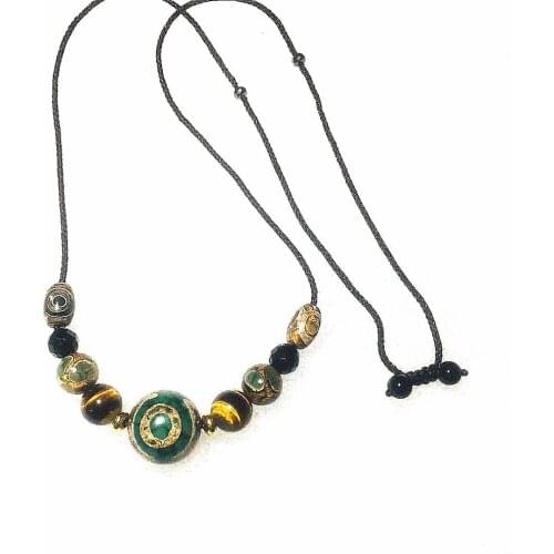 Green agate DZI round beads 18mm 3eyes women necklace